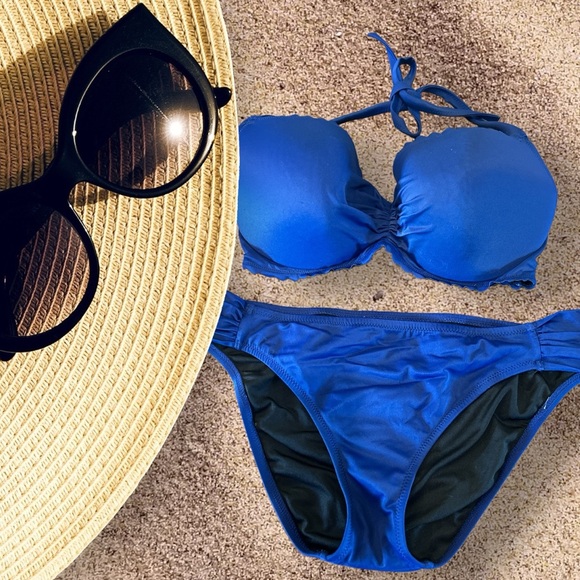 Victorias Secret Royal Blue Halter Neck Bikini Size XL - Picture 1 of 9